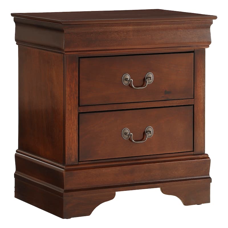 Traditional Wooden Nightstand, Bedside Decorative Table with Antique Nickle Handles Drawers, Side Table with Wooden Countertops