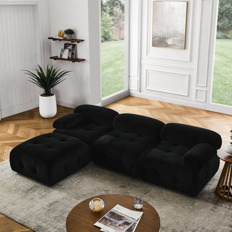 Ouyessir Modern Velvet Upholstered Large Modular Sectional Sofa with Removable Armrest