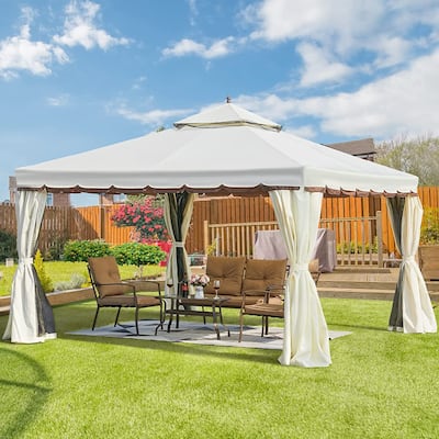 EROMMY Outdoor Canopy Gazebo Double Roof Patio Gazebo with Soft Top, includes Curtains