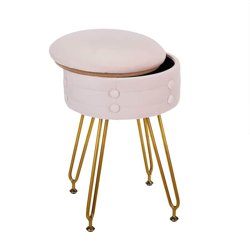 VECELO 18.5"H Multi-Functional Velvet Vanity Stool Tufted Small Vanity Chair with Metal Legs Convertible Storage End Table