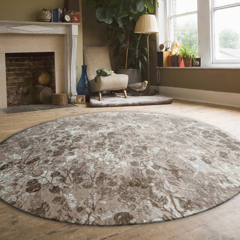 Admire Home Living Lucio 1242 Transitional Floral Area Rug - 5'3" X 5'3" - Beige
