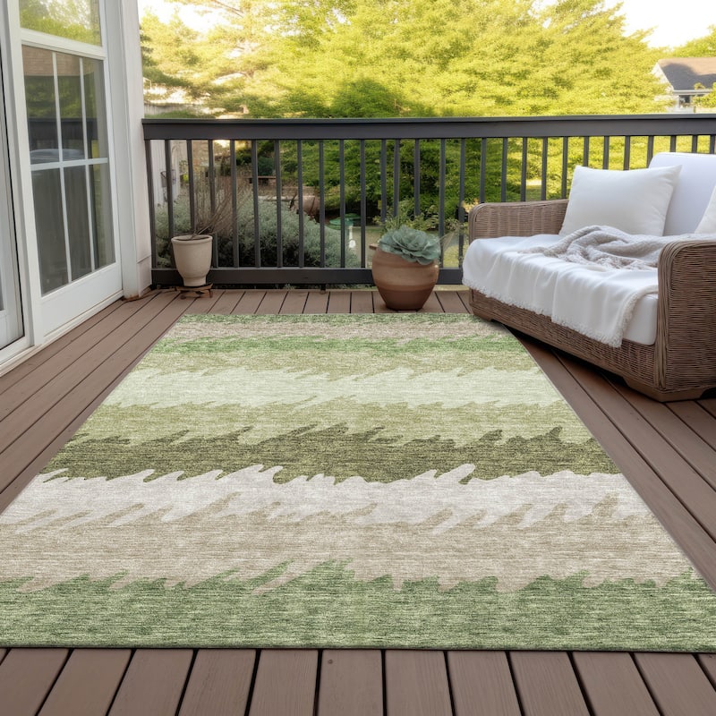 Machine Washable Indoor/ Outdoor Chantille Abstract Ombre Rug - Green - 9' x 12'