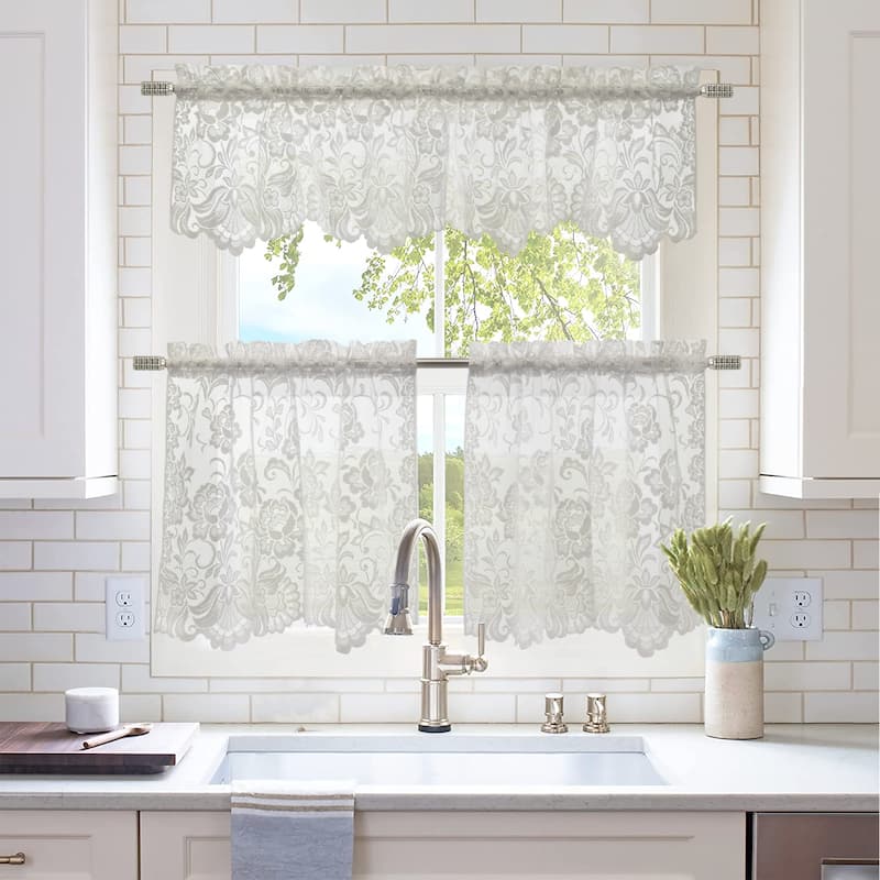 Limoges Embroidered Lace Rod Pocket Curtains Valances Swags and Tiers