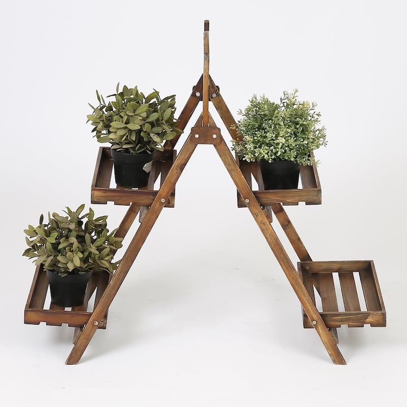Brown Rustic Wood 4-Shelf Ladder Plant Stand with Chalkboard