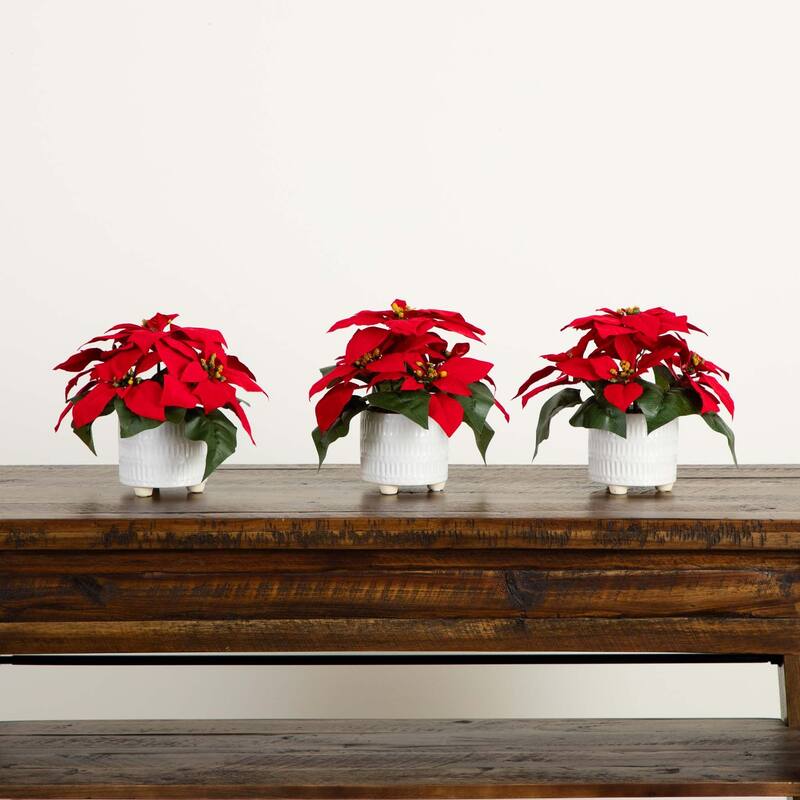 Poinsettia Christmas Artificial Floral Arrangements - 9" - Set of 3