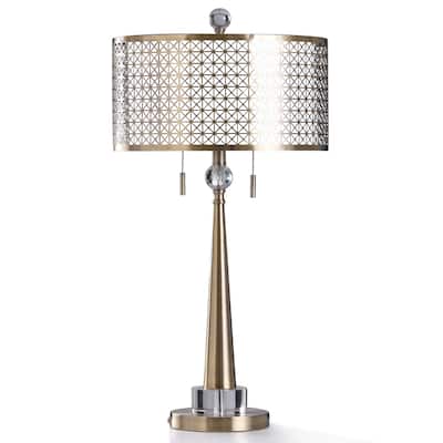 StyleCraft Baffo Brass Metal and Clear Crystal Base Table Lamp