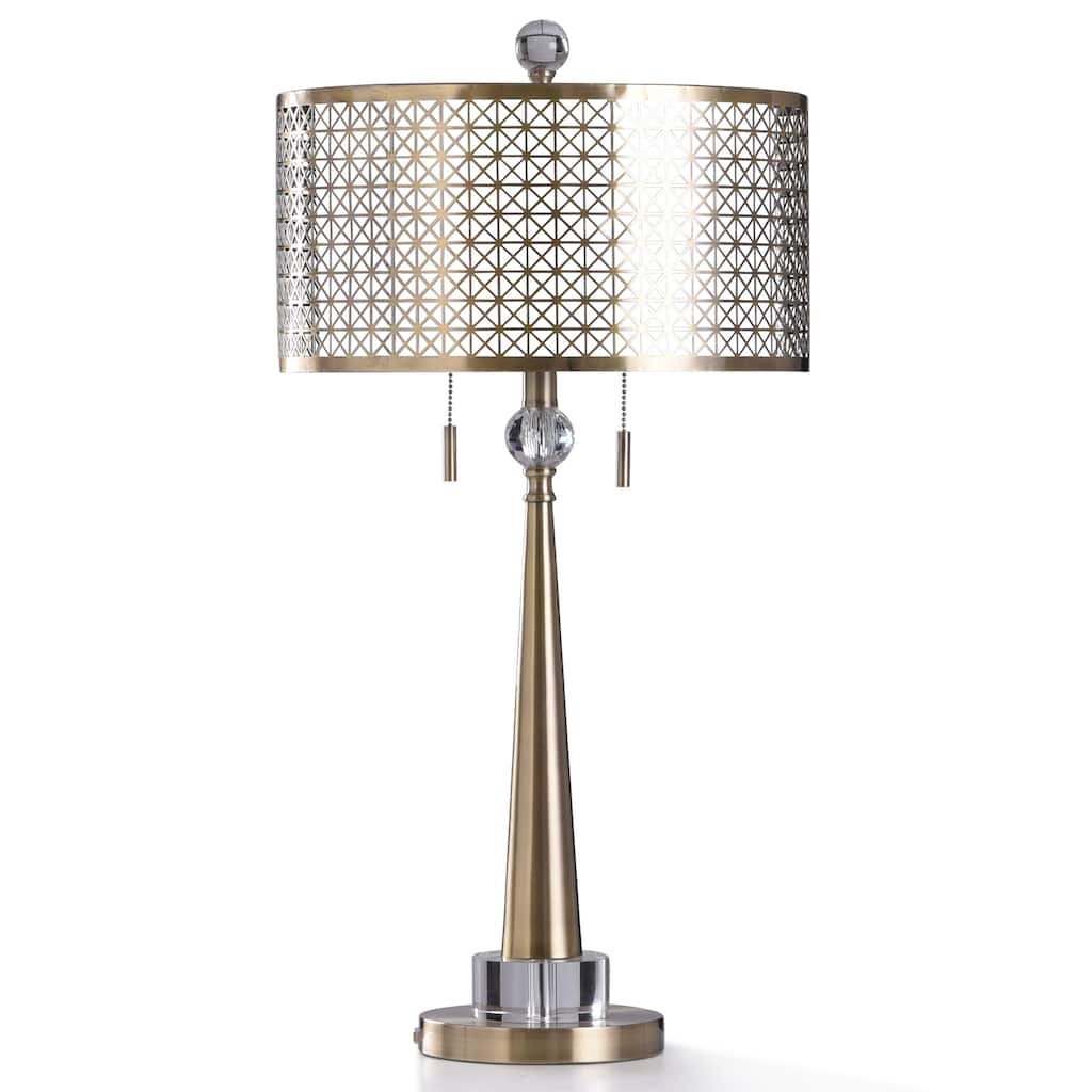 StyleCraft Baffo Brass Metal and Clear Crystal Base Table Lamp
