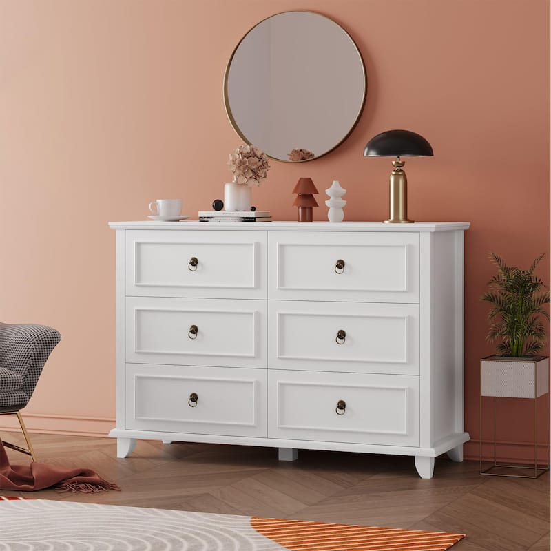 French Country 6-drawer dresser for Bedroom - White