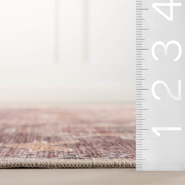 dimension image slide 1 of 4, Nuloom Philomena Medallion SplashGuard Machine Washable Area Rug