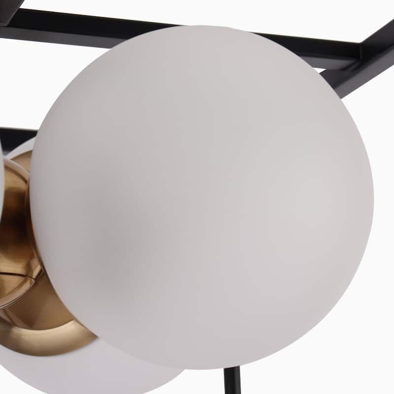 Modern 4-Light Black Gold Chandelier Square Semi Flush Mount Frosted Glass Ceiling Light for Kitchen - L13.5" x W13.5" x H13.5"