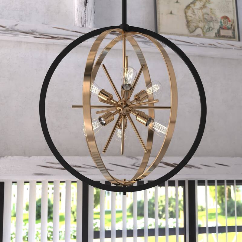 Modern Sputnik Chandelier 6-Light Brass Black Globe Pendant Light - 38