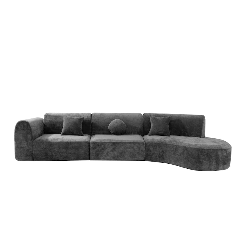Christopher Knight Home - Curved 140" Upholstered Sectional Sofa with High-Density Fully Compressed Sponge and Chaise Lounge