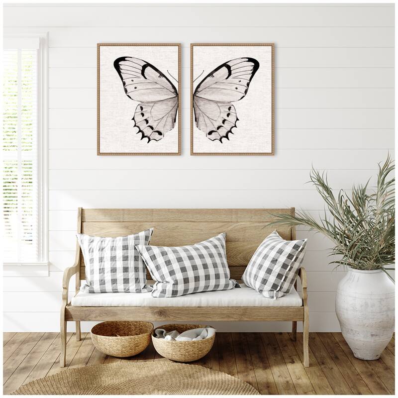 Kate and Laurel Sylvie Beaded Minimal Butterfly Watercolor Framed Canvas Art Set by The Creative Bunch Studio