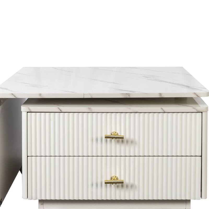 Extendable Coffee Table with Storage, Reversible Living Room Table with 2 Drawers and with 6 Wheels