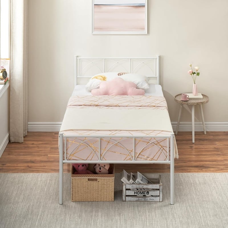 Twin Size Sturdy Modern Stylish Iron Bed Frame with Headboard