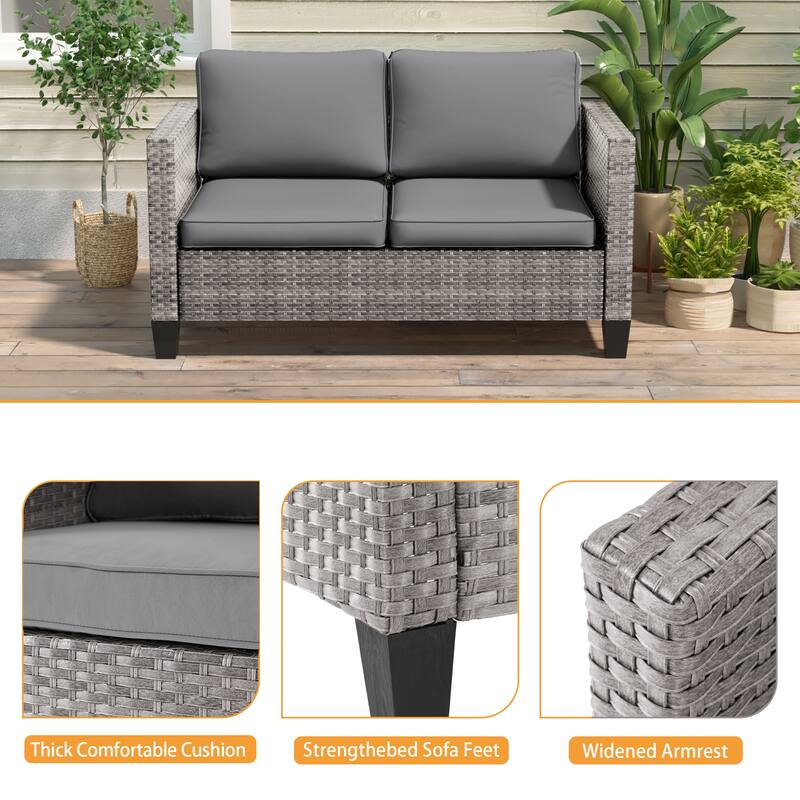 Livoosun Patio Loveseat Sofa Outdoor Wicker Couch, 2-Seater Furniture with High Back and Removable Cushions