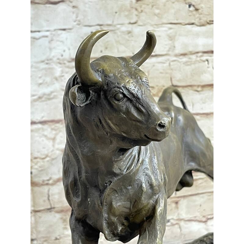 Solid Bronze Sculpture Of A Bull Marble Base Abstract Art Deco Figurine Figure
