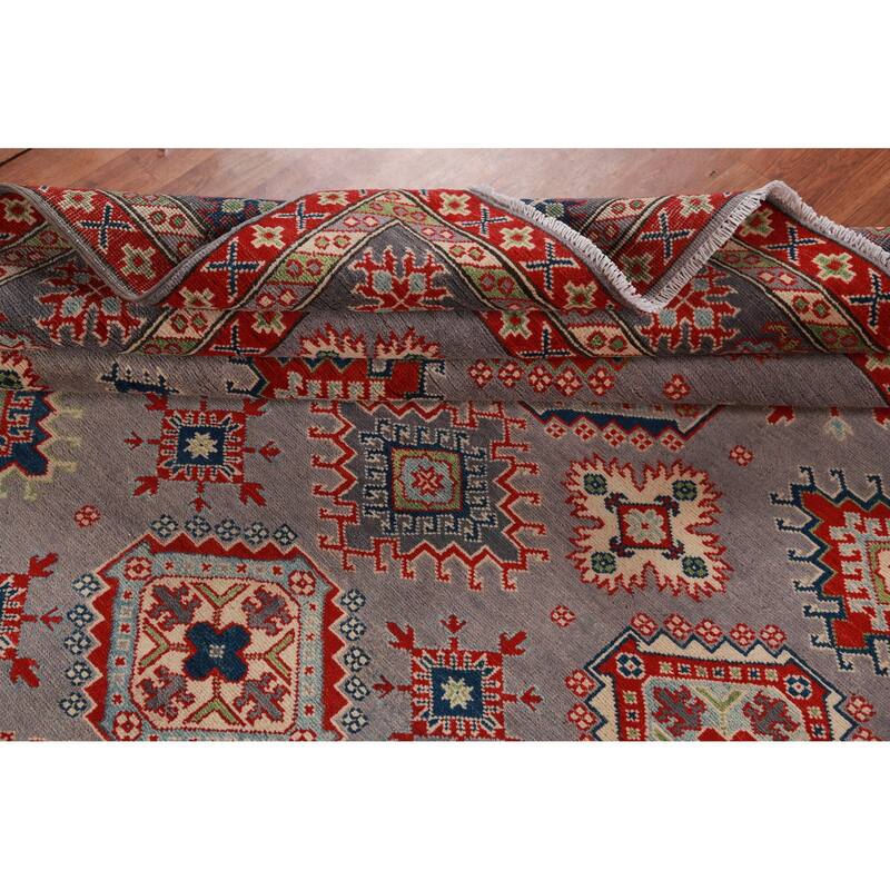Hand Knotted Oriental 100% Wool Carpet Traditional All-Over Greys & Charcoal Kazak Area Rug - 9' 0'' X 8' 3''
