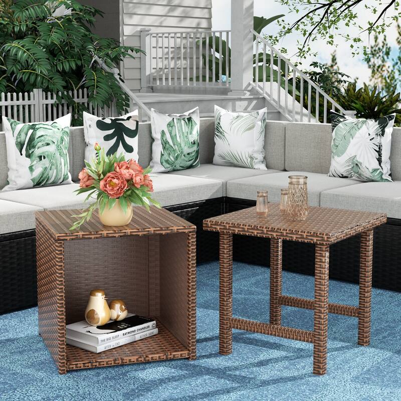 Merrick Wicker Rattan Table (Set of 2) - Brown
