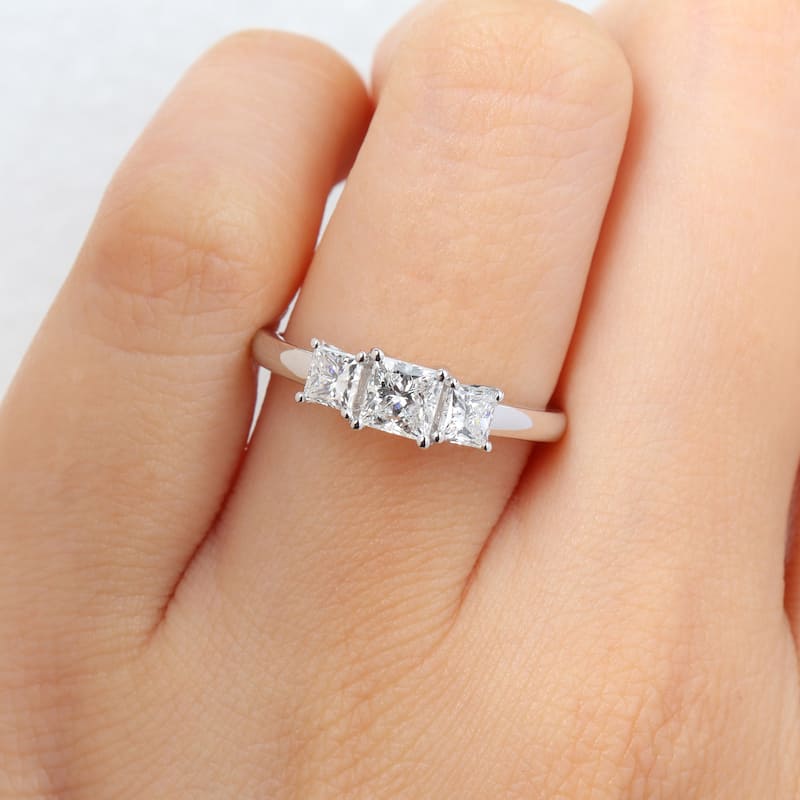 Miadora 1ct TDW Princess-Cut Lab-Grown Diamond and Tsavorite Accent Three-Stone Ring in 14k White Gold