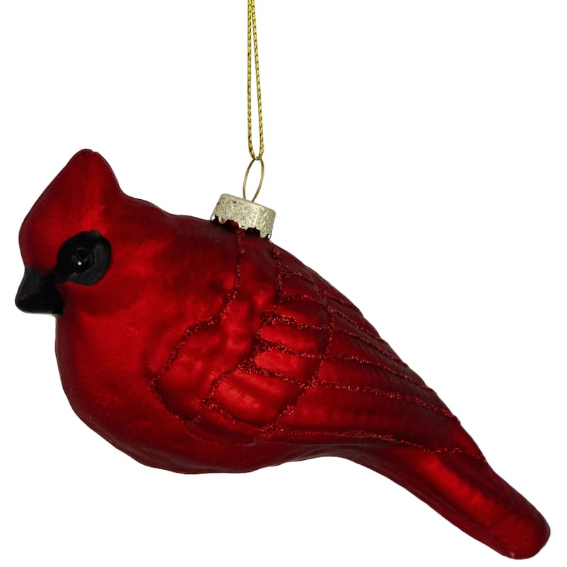 5.5" Shiny Red Cardinal Hanging Glass Christmas Ornament