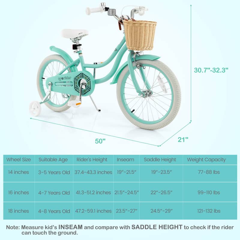 18" Kid's Bike w/ Training Wheels Adjustable Handlebar Seat Handbrake