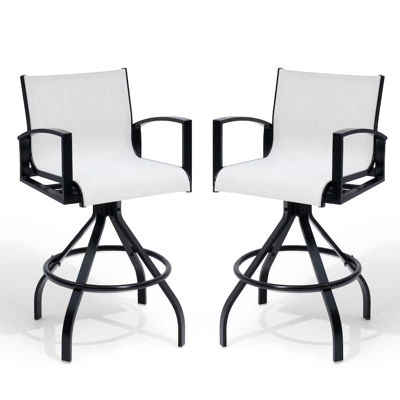 Outdoor Swivel Bar Stools Sunbrella Textilene Aluminum Patio Bar Chairs - Augustine Oyster, 2PCS