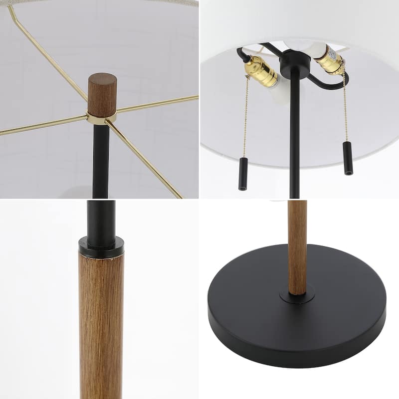 Koda 61" Rustic Farmhouse Iron Candlestick Pull Chains LED Floor Lamp, Brown Wood Finish/Black by JONATHAN Y