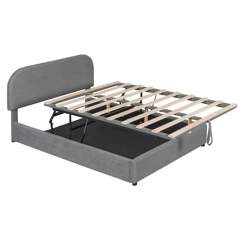 Teddy Fleece Full Size Upholstered Platform Bed with Hydraulic Storage System, Gray