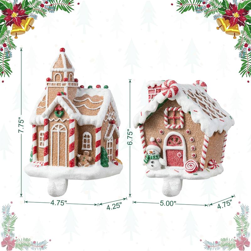 Glitzhome 21"L Hooked Yeti Gingerbread House Stocking with Gingerbread Man Ornament
