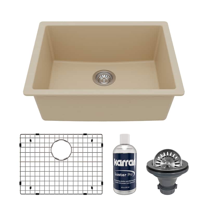 Karran Undermount 24.38 in Single Bowl Quartz Kitchen Sink Kit - Bisque