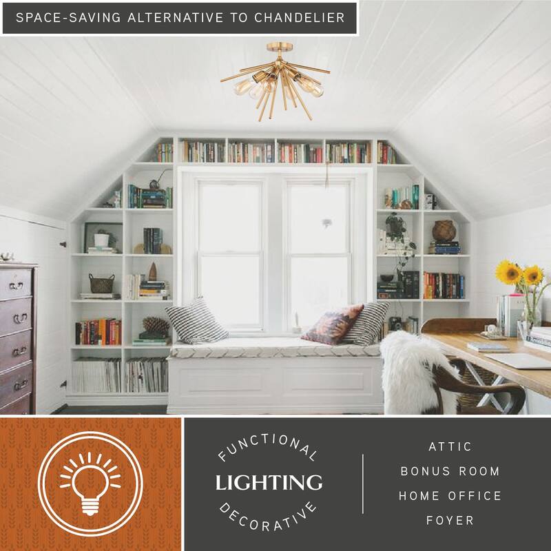 Estelle 24-in W Mid-Century Modern Sputnik Semi Flush Mount Ceiling Light - 24-in W x 14.5-in H x 24-in D