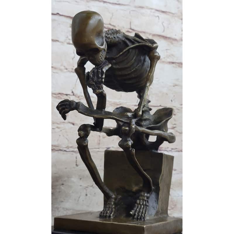 Hot Cast Bronze Skeleton Thinker Thinking Man Memento Mori Sculpture Figurine Statue