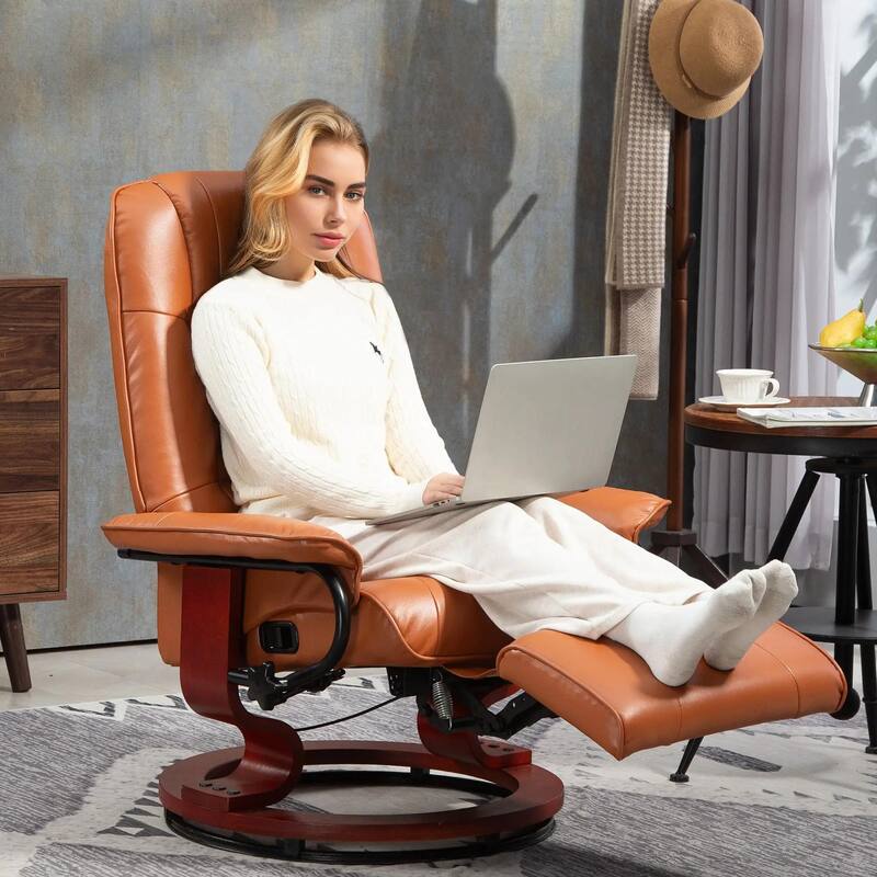 Faux Leather Recliner Chair, Swivel Recliner with Footrest, Armrest