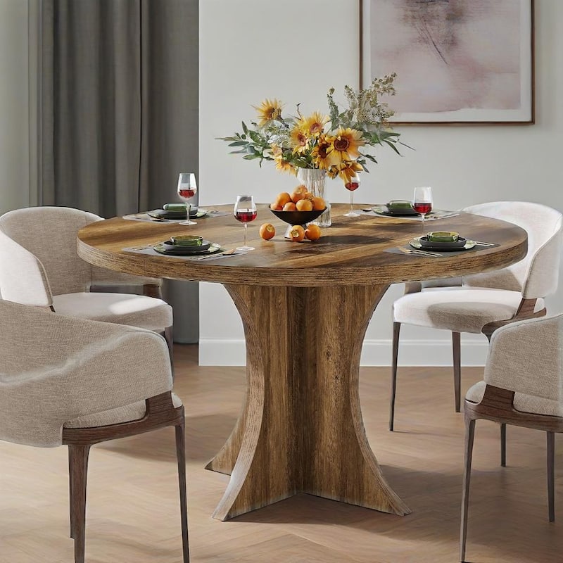 47” Round Particle Board Kitchen Dining Table Perfect to 4-6 People for Meals or Games - 47.24”L x 47.24”W x 29.92”H