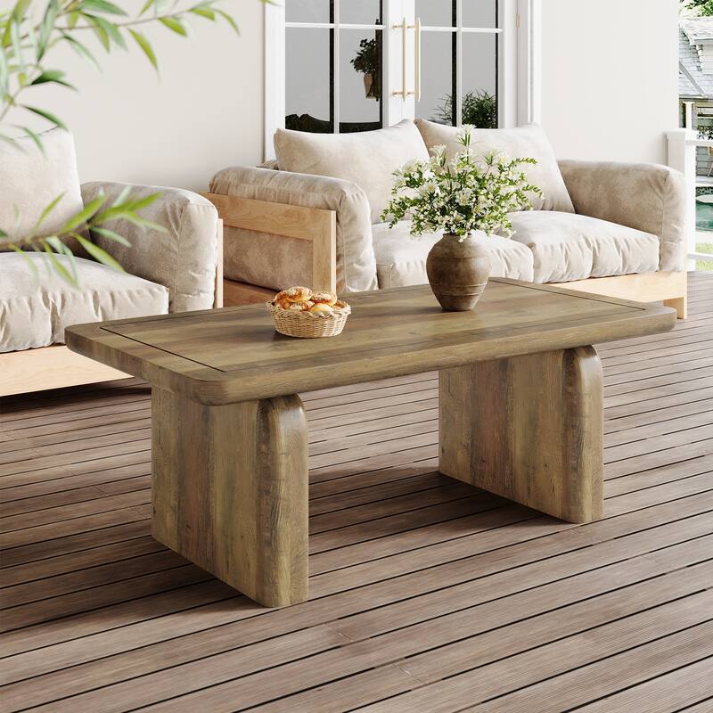 Rectangle Coffee Table, 47-Inch Farmhouse Tea Table with Thickened Tabletop