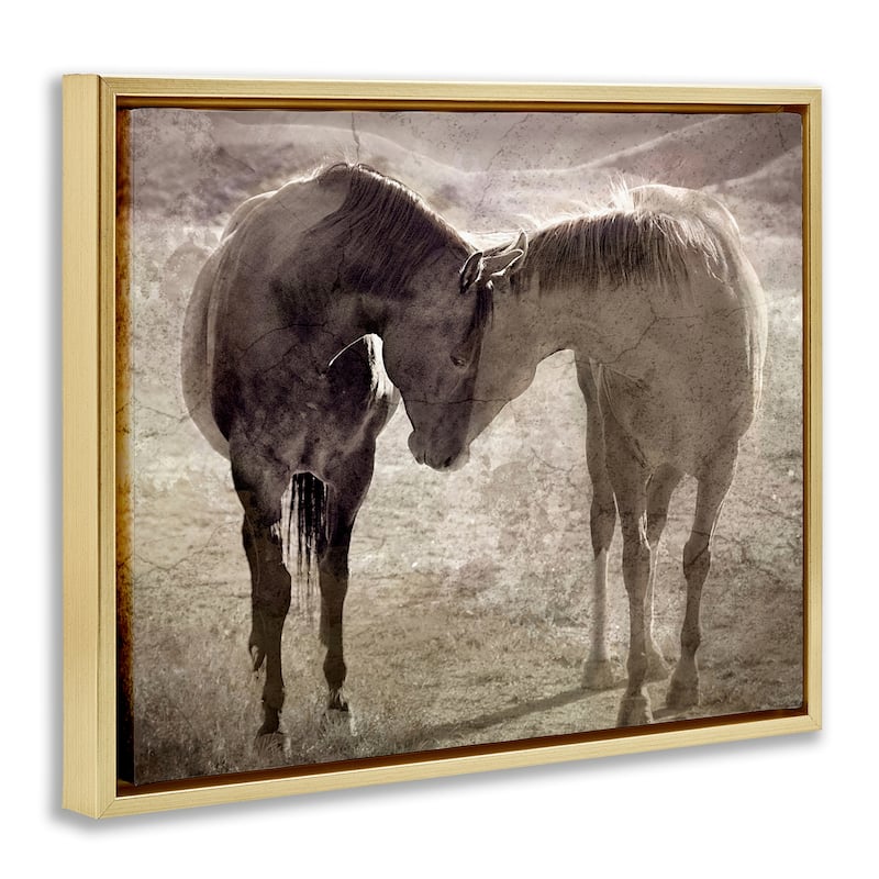 Stupell Muted Horse Pair Hugging Framed Floater Canvas Wall Art Design By Steve Toole