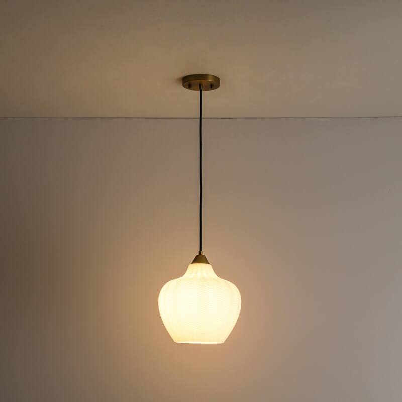 1-Light Modern Brushed Gold Textured Frosted Glass Pendant Island Lighting - 9.8 in. W x 90.5 in. H