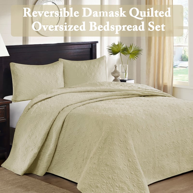 Madison Park Mansfield Reversible Oversized 3-piece Solid Texture Bedspread Quilt Set with Matching Shams
