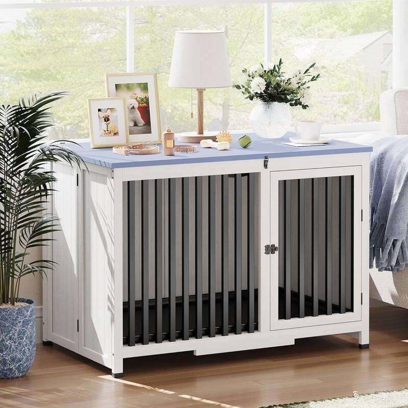 Indoor Cage Portable Foldable Dog Kennel Crate Furniture End Table with Tray