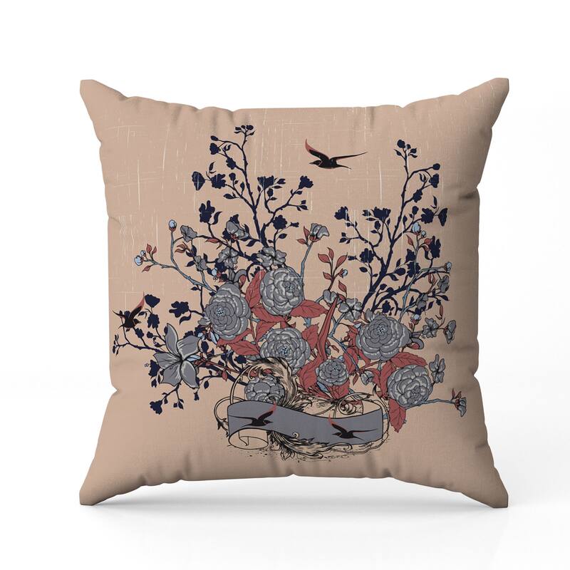 Elegant Floral Bouquet Indoor/Outdoor Reversible Throw Pillow Gray and Almond
