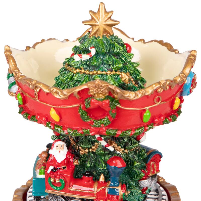 Santa on Train Musical Christmas Carousel - 6" - Red and Gold
