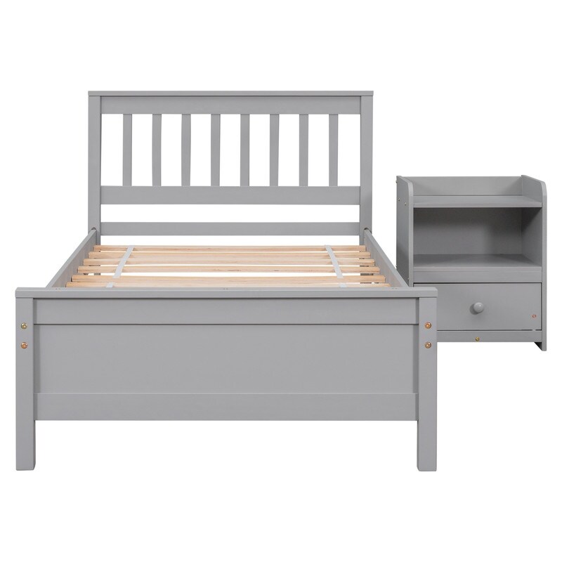 Grey Wood Twin Bed with 1 Nightstand Bed Bath & Beyond 37290399