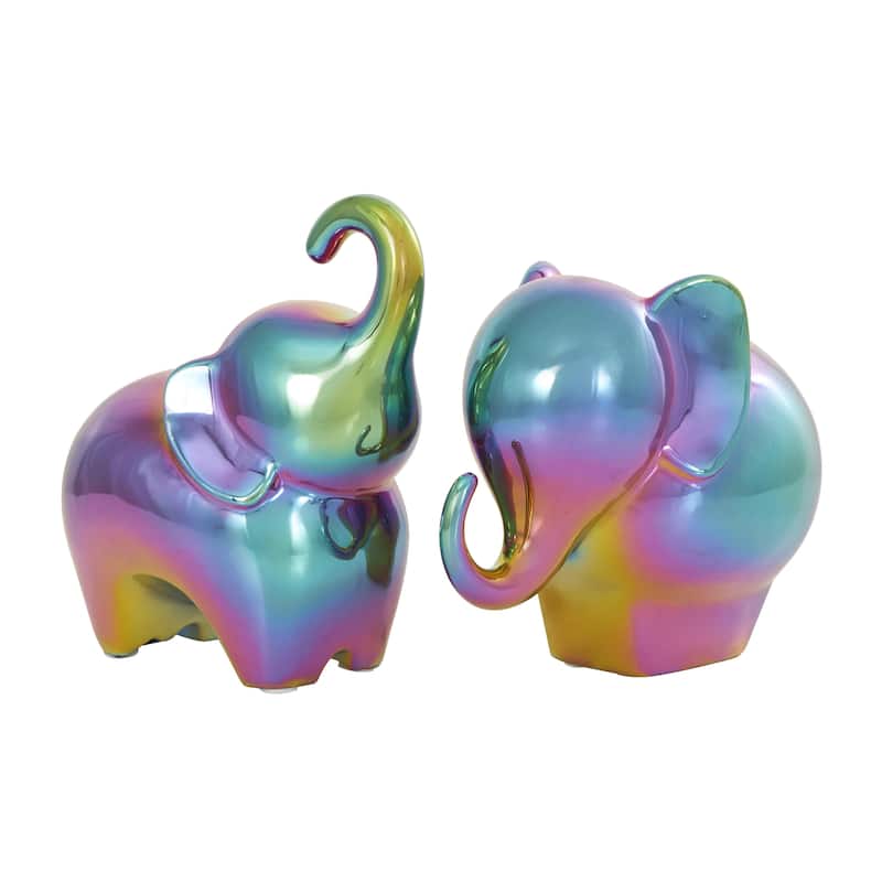 The Novogratz Gold, Silver, Black, White or Multi Colored Porcelain Ceramic Elephant Decorative Sculpture (Set of 2)
