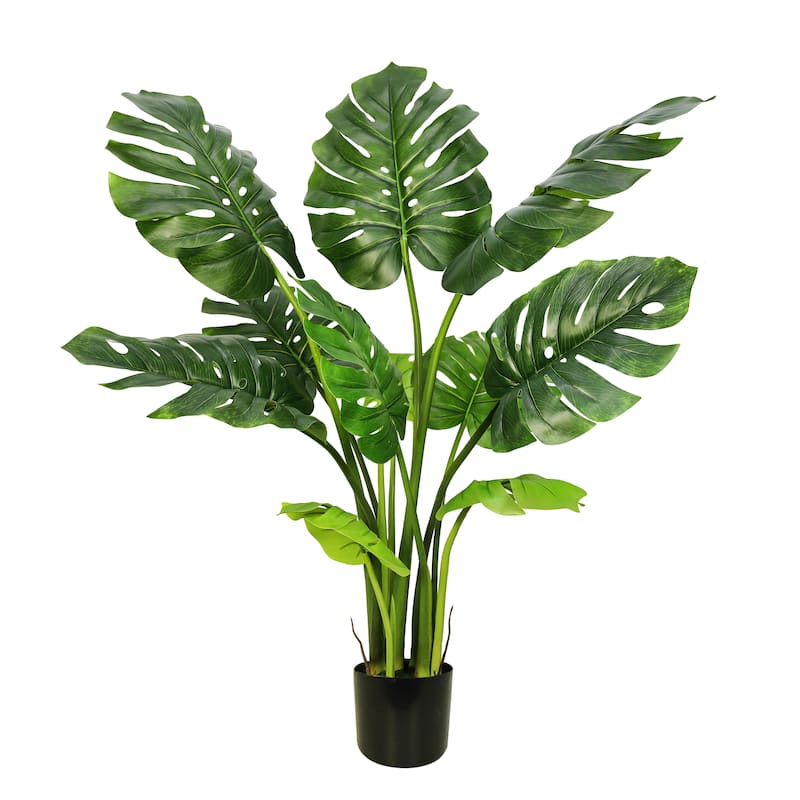 Artificial Split Leaf Philodendron Monstera Plant in Black Pot - 42" H x 34" W x 32" DP - Green