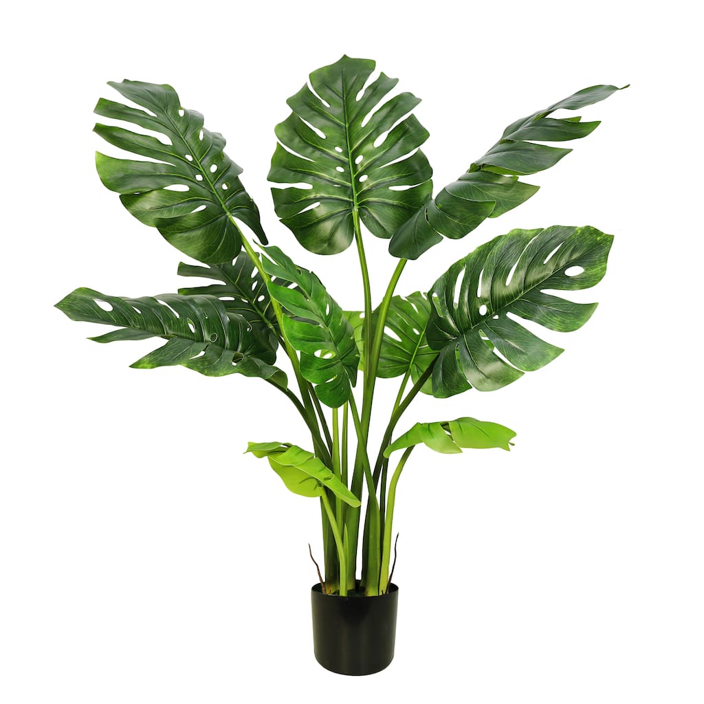 Artificial Split Leaf Philodendron Monstera Plant in Black Pot