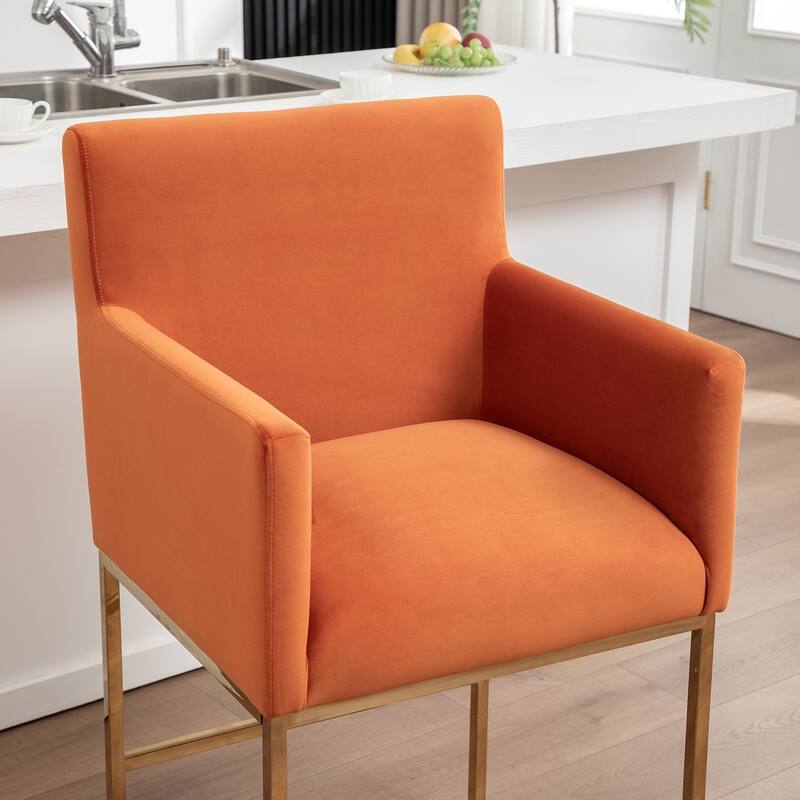 SEYNAR Mid Century Modern Velvet Accent Armrest 27-inch Tall Bar Stool Set of 2 with Metal Frame