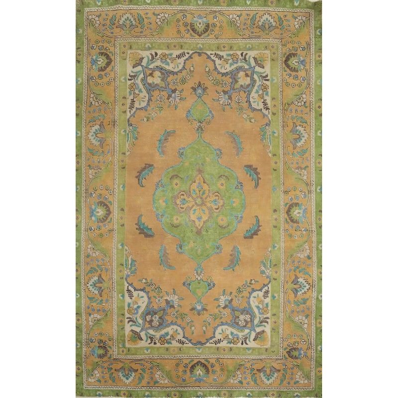Hand Knotted Oriental 100% Wool Carpet Traditional Floral Oranges & Rust Tabriz Area Rug - 9' 4'' X 6' 2''