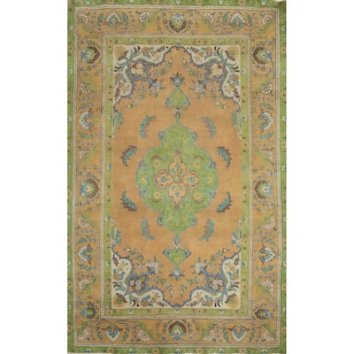 Hand Knotted Oriental 100% Wool Carpet Traditional Floral Oranges & Rust Tabriz Area Rug - 9' 4'' X 6' 2''