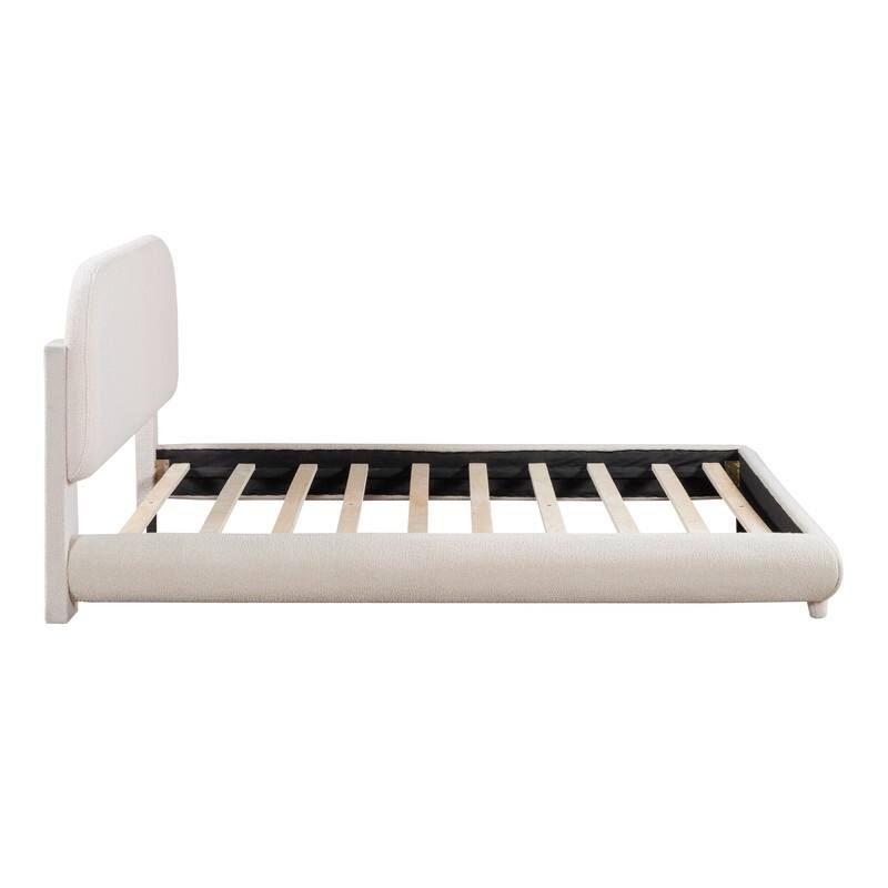 Full/Queen Size Teddy Fleece Upholstered Bed with Thick Fabric, Platform Bed Frame with Headboard & Stylish Curve-shaped Design